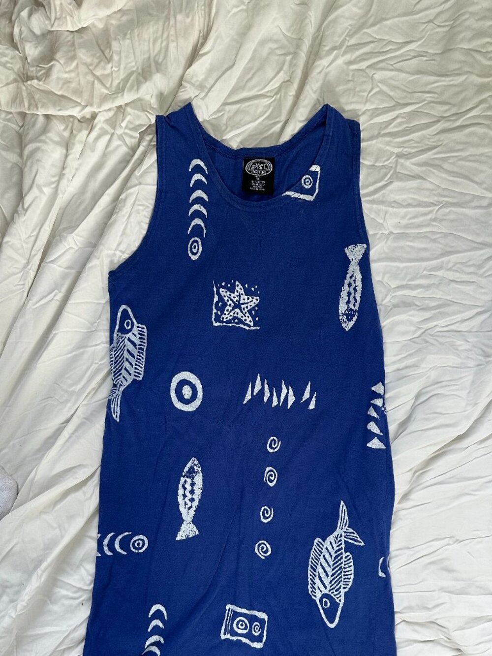 100% cotton indigo blue fish print dress